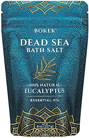 Bokek Organic Eucalyptus Bath Salt, Dead Sea Salt Scented with Certified Organic Essential Oil, 8 Ounce Resealable Pouch