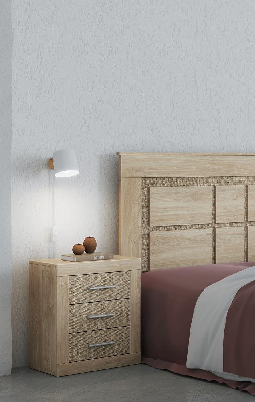 Shiito | Modelo Aspen - Mesita de Noche con 3 cajones | Acabado en Puccini - Textil