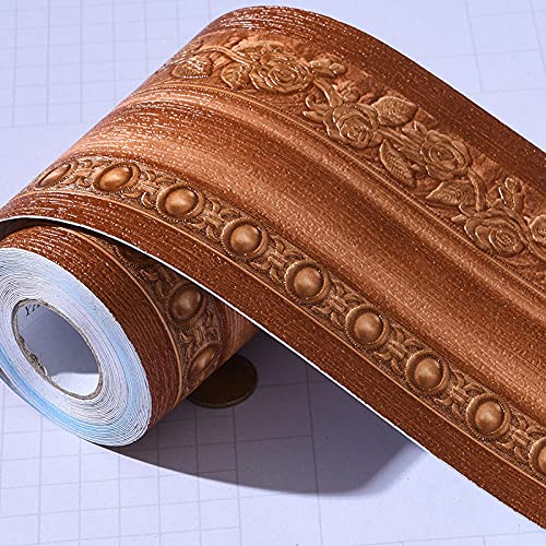 Frise Murale Marron Européen Bordure de Papier Peint Papier Peint Autocollant imperméable en PVC Plinthe Autocollant de Salle de Bain Décor Mural 10.6X500CM Cover