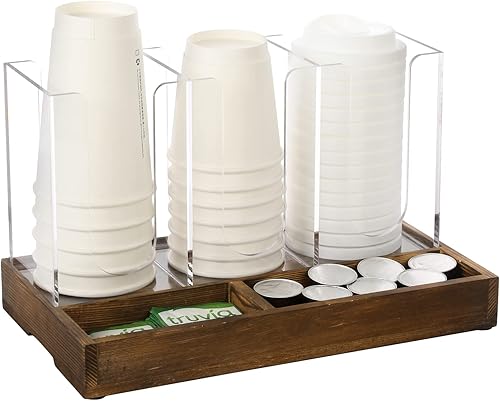 MyGift Moderno organizador rústico de barra de café y estación de té, 3 ranuras extraíbles de acrílico transparente de alta calidad con bandeja de disponible en Yaxa El Salvador
