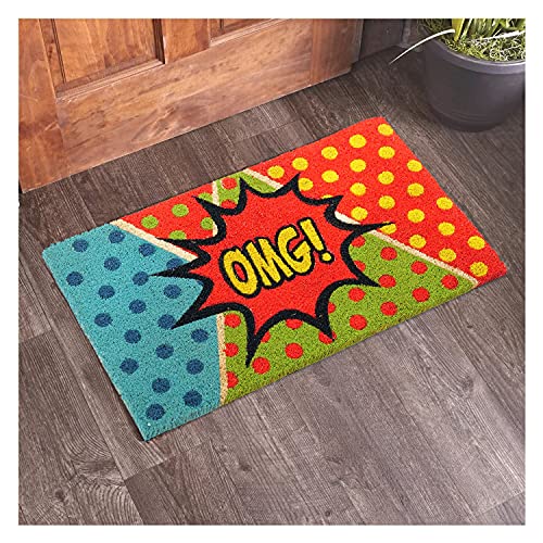 Image of Onlymat OMG Pop Art Fun Design Printed Doormat Multicolor Polka Dot Pattern Weather-Resistant and Durable Coir Doormat with Anti-Slip PVC Backing for Indoor and Outdoor Use - 45 x 75 cm