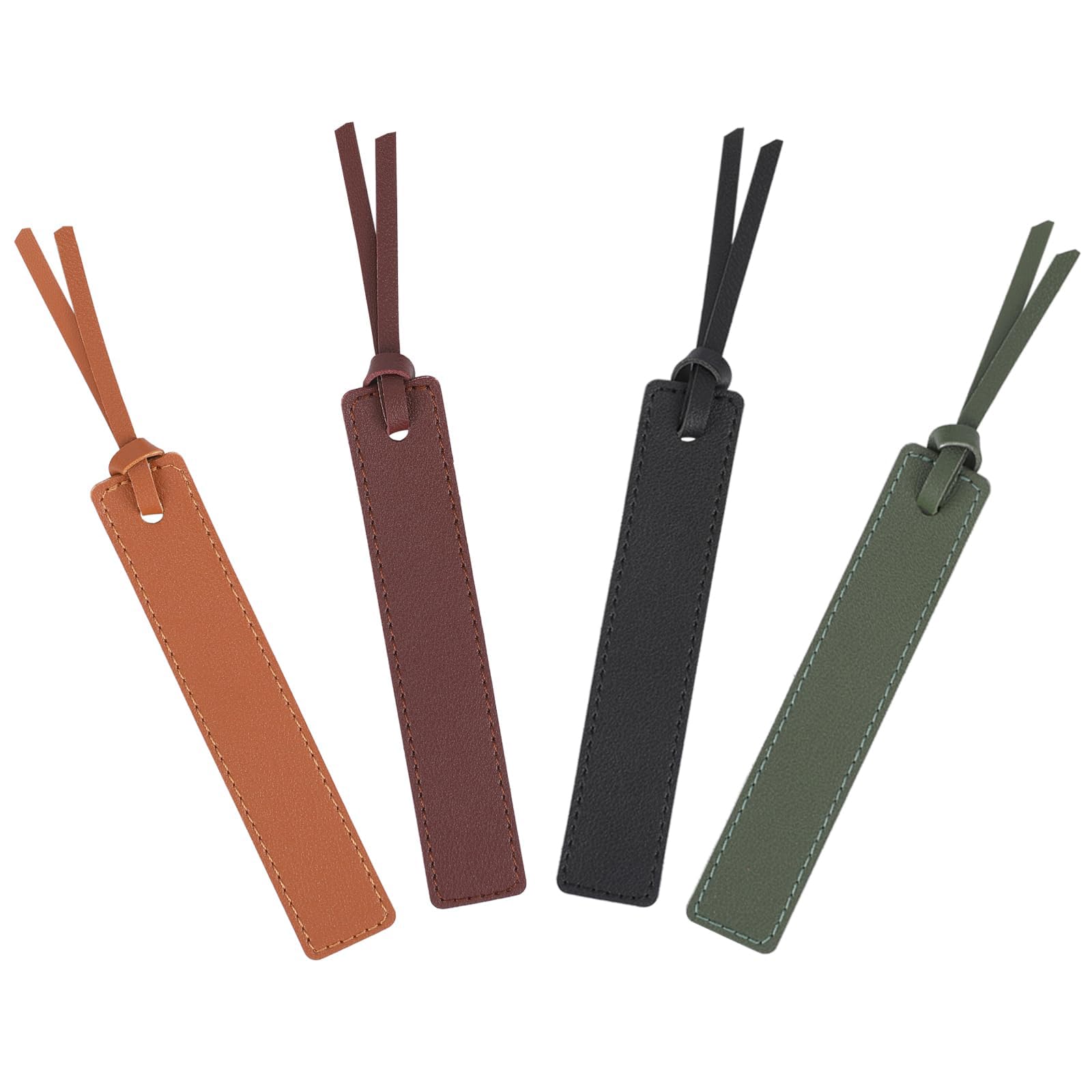 Kryzalite 4 marcapáginas de cuero clásico cosido marcapáginas con cuerda de cuero, regalos de lectura para amantes de los libros, lectores (negro, verde, marrón oscuro, marrón claro)