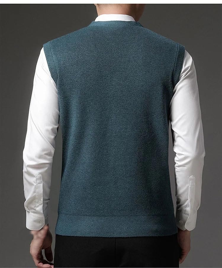 Men V Neck Knit Cardigan Casual Sweater Solid Color Loose Sleeveless Vest2