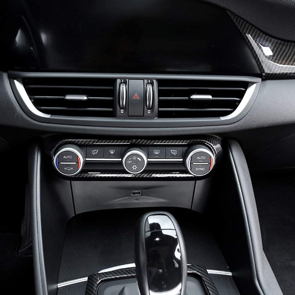 YIWANG Fibra di Carbonio Stile ABS Cromato Auto Interni Centro Aria Condizionata Regolazione Telaio Trim 1pc Per Giulia Stelvio 2016-2020 Accessori Auto (Fibra di Carbone)