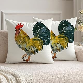 2 Pack Decorative Square Throw Pillow Cases Velvet Watercolor Chicken Colorful Cock Water Nature Drawing Red Color Rooster Crest Beak Meat Abstract Cushion Cover 20x20 Inch for Couch Bedroom Car