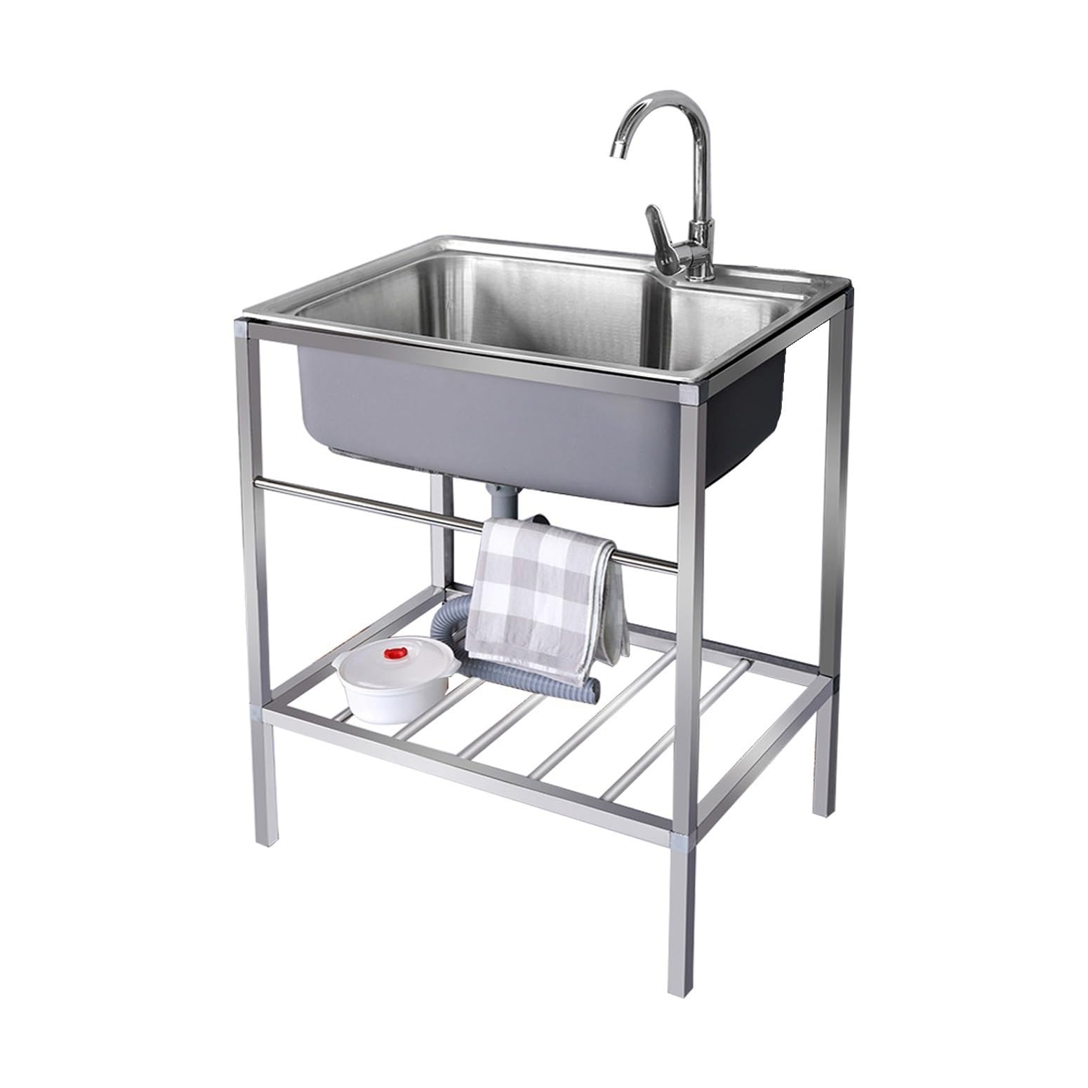 ZTCHSENZT Sink,Outdoor Stainless Steel Utility Sink – Portable Camping Sink Station with Storage Shelf and Faucet for Restaurant Bar Laundry Garage Backyard Use