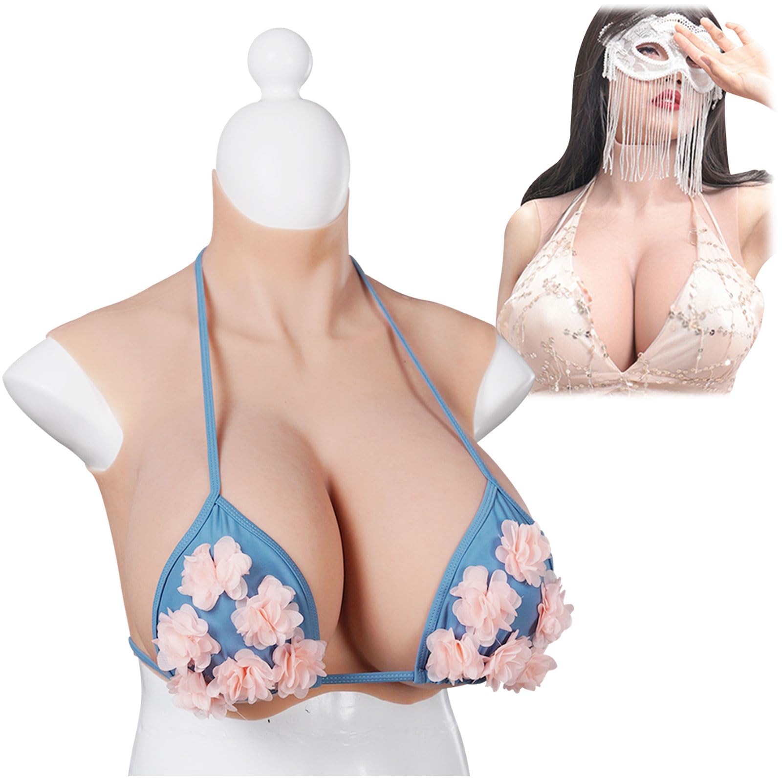 CRODRES Silicone Touch Soft Breastplate Drag Queen G/H/S Cup Boobs for Crossdresser Breast Forms with Cotton Filled Cosplay
