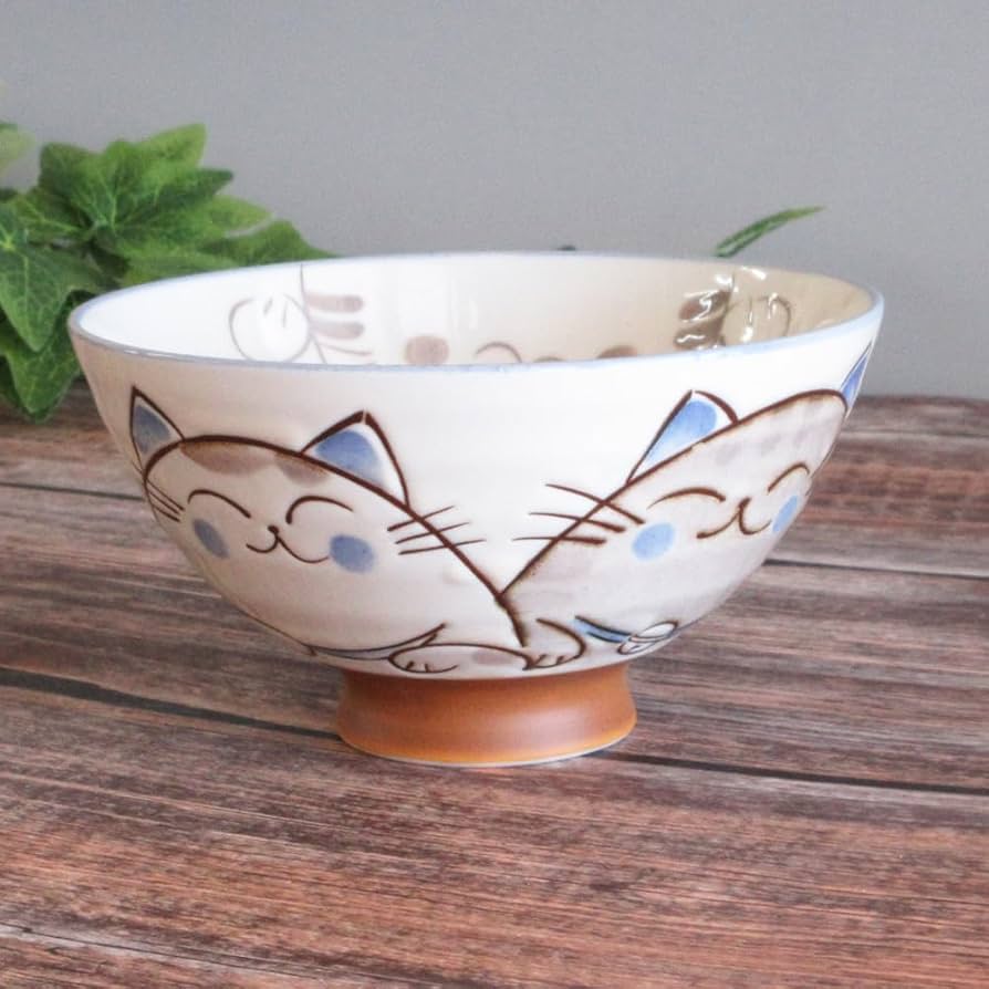 Amazon | ご飯茶碗 陶器 粉引ミケ猫 大平 和食器 美濃焼 業務用