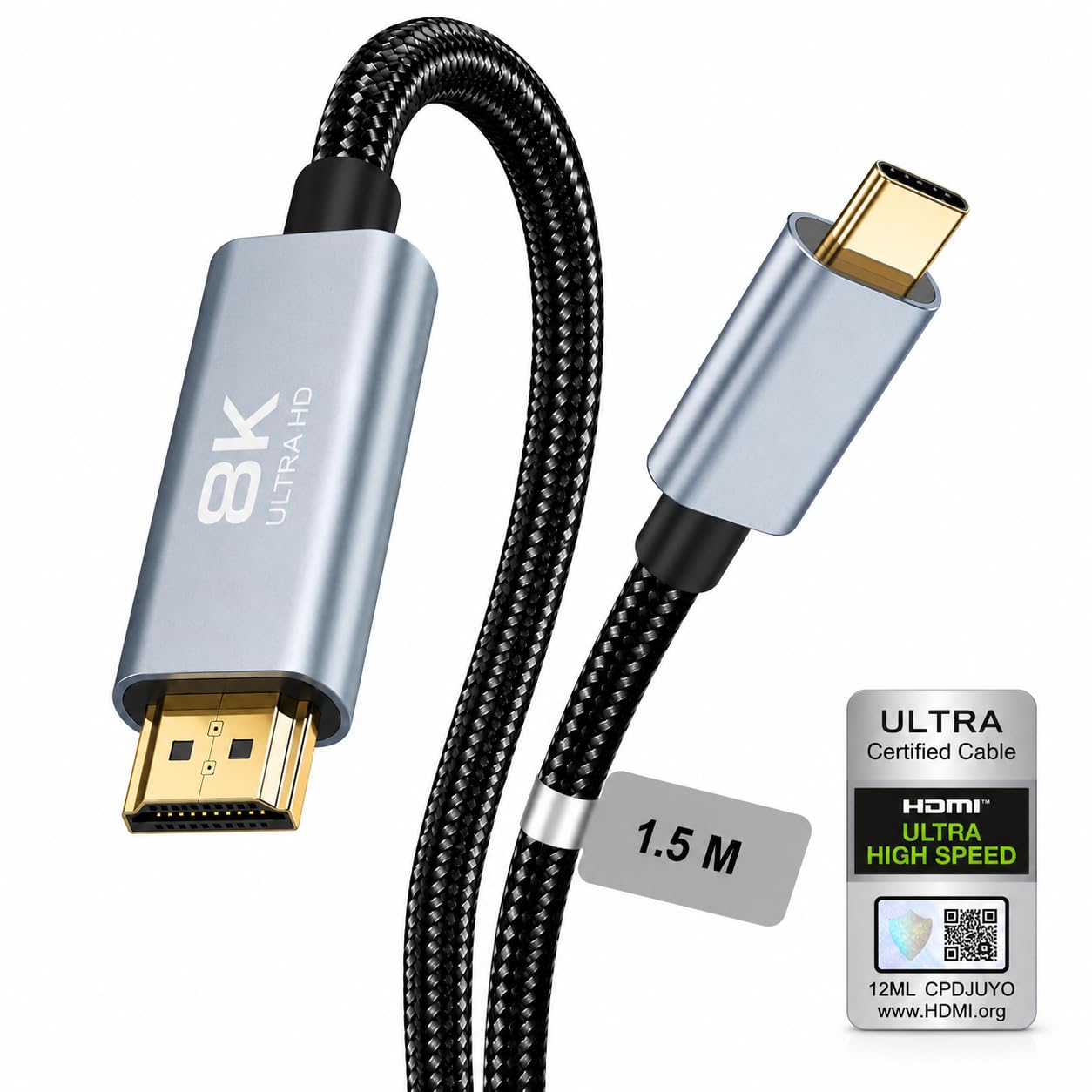 Basesailor HDMI to USB-C Cable 1.5M (4.9ft), 4K UHD Type-C to HDMI Adapter Cable for Monitor & TV, USB C to HDMI Cable for Laptop/Phone, HDMI Cable Type C USB Connector, Plug & Play Compatible Devices-image-27