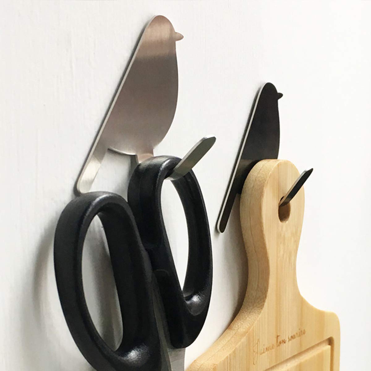 NOVSKI Ganchos Para Toallas, Adhesivo Para Pared, Acero Inoxidable, Gancho Para Pájaros, Baño, Cocina, 6 Piezas, Sin Taladrar-Argent
