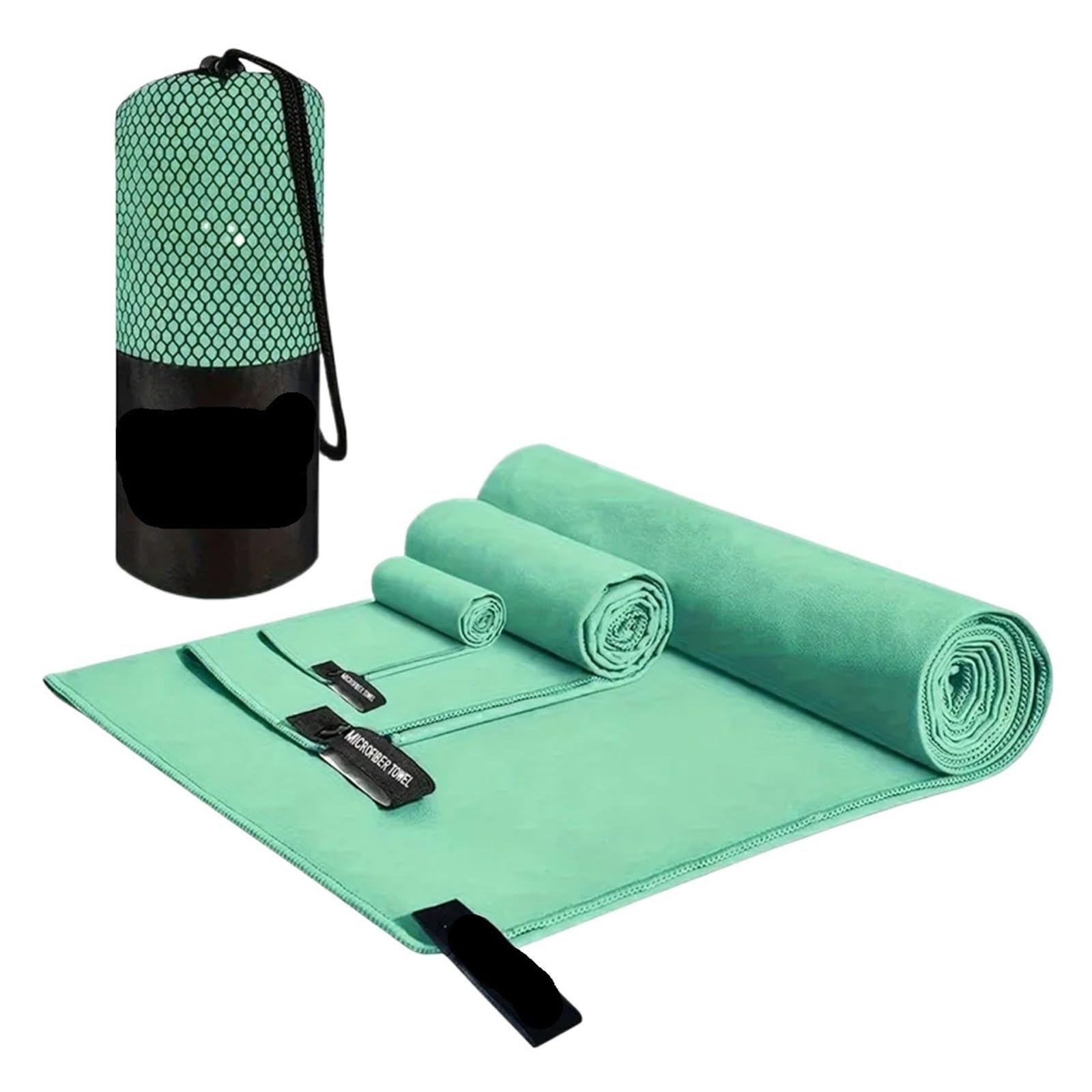 Asciugamano sportivo ad asciugatura rapida 3 pezzi, multifunzionale, da viaggio, for nuoto e yoga, ultra morbido, leggero, super assorbente, in microfibra, for palestra Per Pilates(Green)
