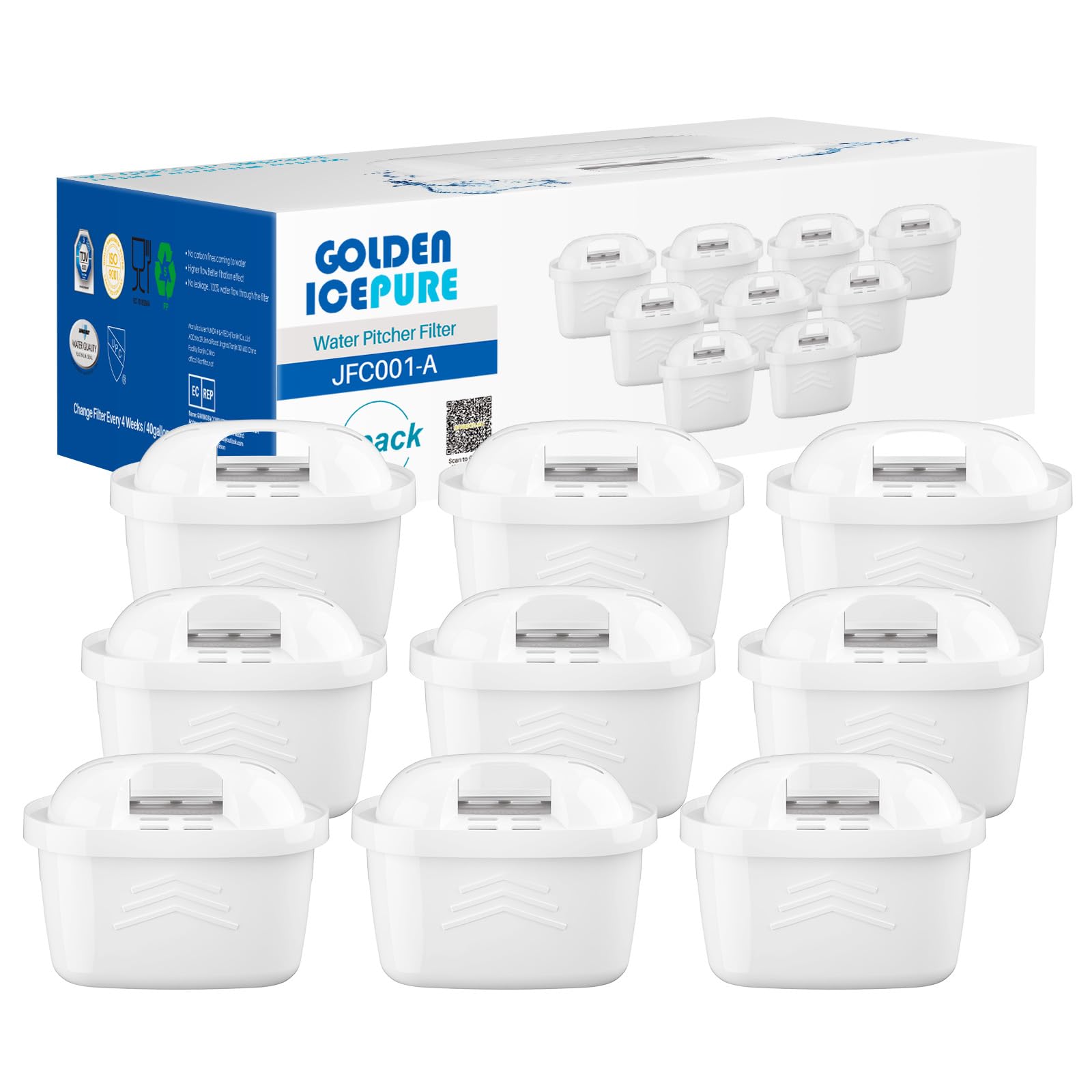 GOLDEN ICEPURE Water Filter Cartridges Compatible with Brita Maxtra+, Maxtra Plus, Mavea, Anna Duomax, 9 Pieces