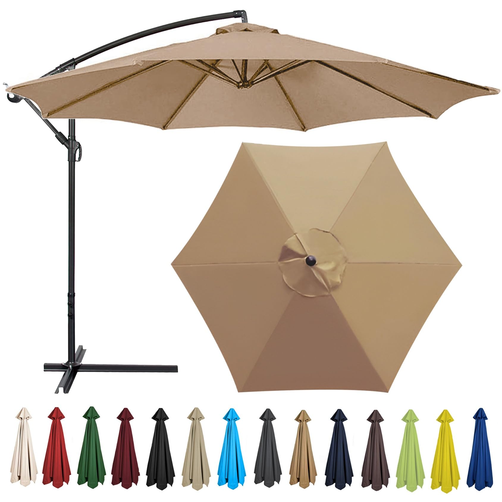 Replacement Parasol Canopy 200CM 2.7M 300CM + 6 Arms/8 Arms Replacement Parasol Fabric Cover For Garden Umbrella Waterproof Anti-ultraviolet Replacement Umbrella Cloth(Color:Khaki,Size:6 ribs-2m(6.5ft