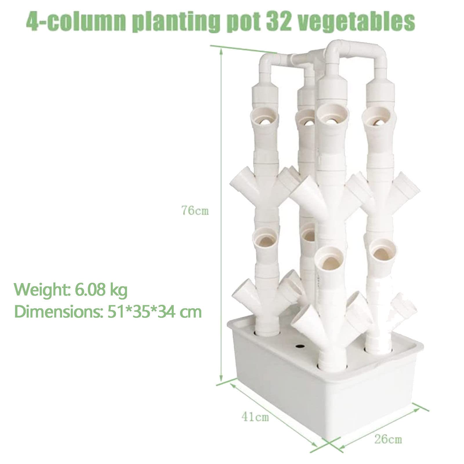 Sistema de Cultivo Hidropónico de PVC, Sistema de Cultivo Sin Suelo para Interiores Y Jardines de Vegetales 16/24/32 Hoyos, con Bomba de Agua, Depósito de Agua Y Esponja,32Holes