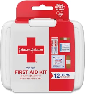 BAND-AID Brand Johnson & Johnson First Aid to Go Mini Travel Kit - 12 Essential Pieces for Camping, Car & Vacations