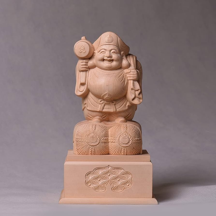 Amazon.co.jp: 七福神 置物 大黒天 貯金箱 大黒様 立像 桧木製