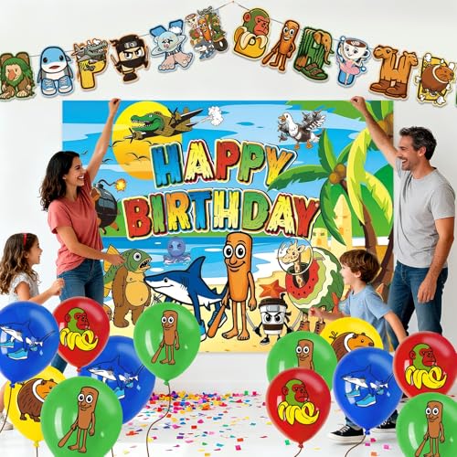 Image of Birthday Backdrop for Decoration, Cartoon Themed Backdrop Decoration, 4.9 ft x 3.28 ft (150 cm x 100 cm) Large Size for Indoor Outdoor Parties, Happy Party Props Ornament