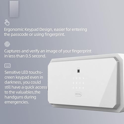 Miniatura 7 de Caja de seguridad biométrica BOFON con llave, caja de seguridad, contraseña de huella dactilar, cajas de seguridad para el hogar, serie W, 1.45 pies