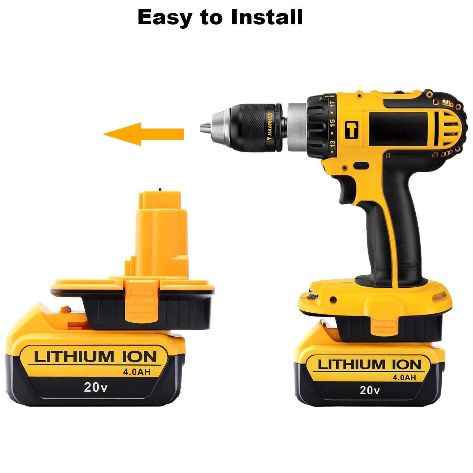 Paquete de 2 adaptadores de batería DM18D compatibles con herramientas Dewalt de 18 V, compatible con Dewalt de 20 V y compatible con batería de iones de litio Mil-waukee de 18 V convertida en