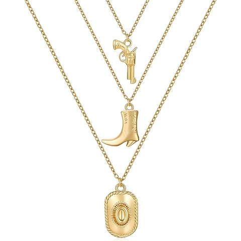 Dr's gift Layered Necklaces for Women Cow Hat Boots Necklace Cowgirl Jewelry Gifts