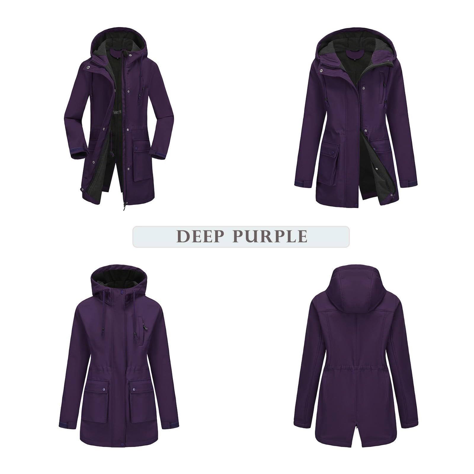Generisch Trench da donna lungo con cappuccio, impermeabile, in softshell, antivento, per le mezze stagioni, traspirante, con cappuccio, giacca funzionale, elegante cappotto leggero per attività