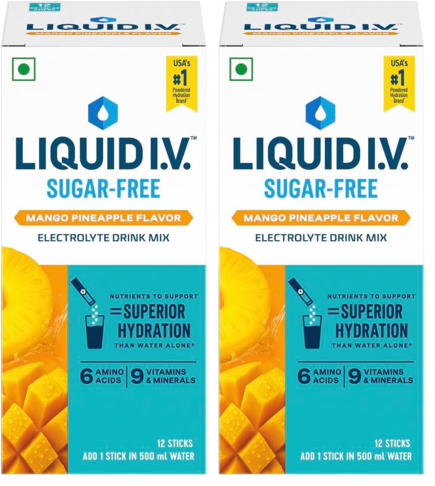 Liquid I.V. Sugar Free - Mango Pineapple | 12 Sticks : 6L Water | Electrolyte Drink Mix Powder 10g |Sodium, Potassium & Magnesium Hydration Drink|No Sugar (Pack of 2)-image-28