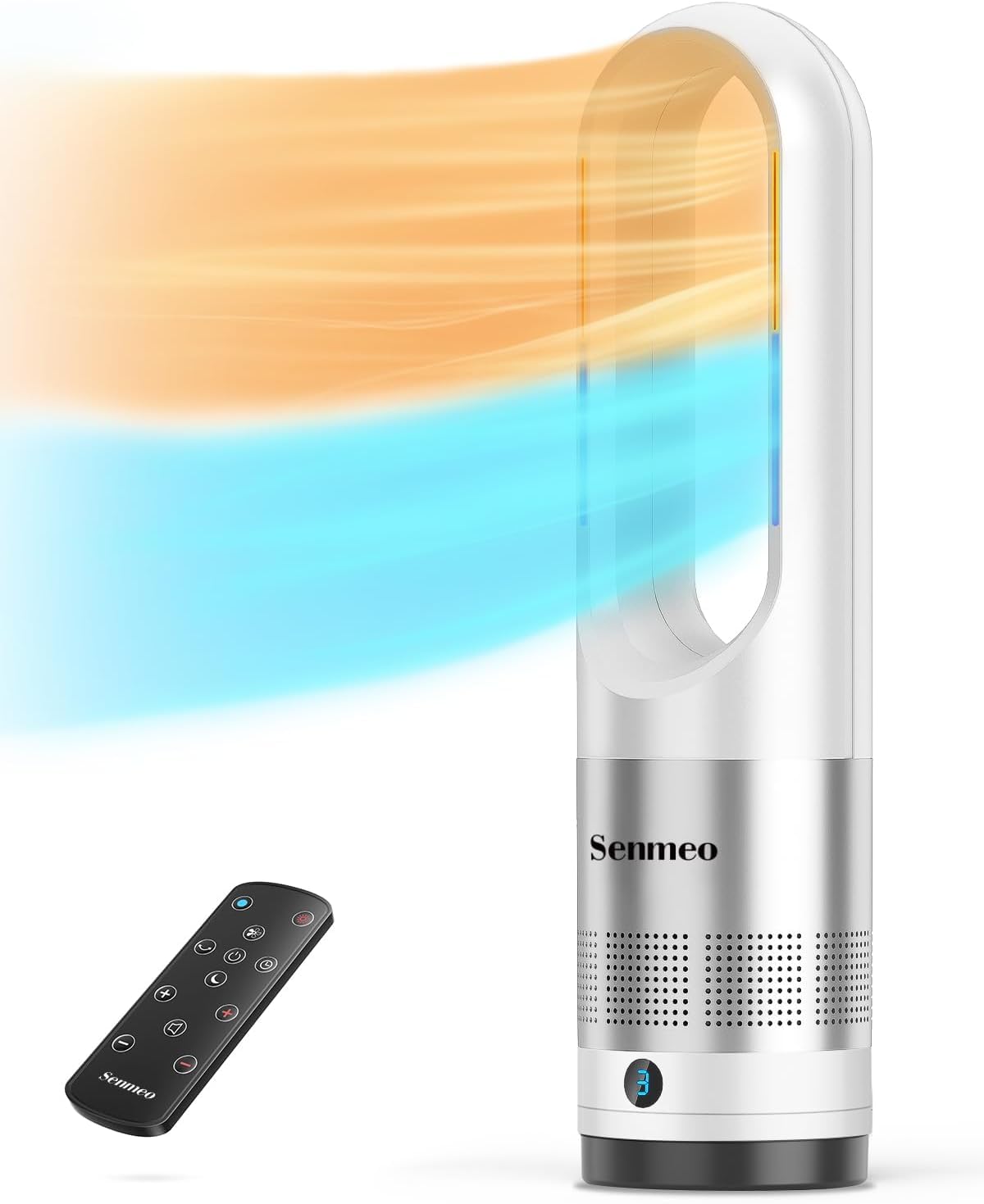 Senmeo Electric Heater 1100W, 2S Rapid Heating Space Heater Low Energy Silent, 13 Modes, 10m Remote, 9H Timer, 80° Oscillating, Ceramic Heater Fan with Overheat & Tip-Over Protection