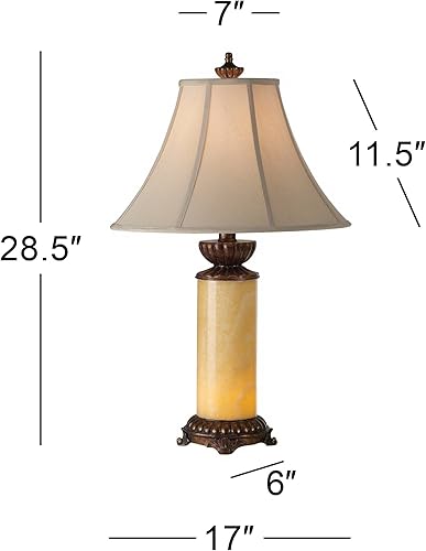 Miniatura 4 de Barnes and Ivy Lámpara de mesa tradicional con luz nocturna de 28.5 pulgadas de alto, bronce oscuro, columna, piedra de ónix blanco, decoración para