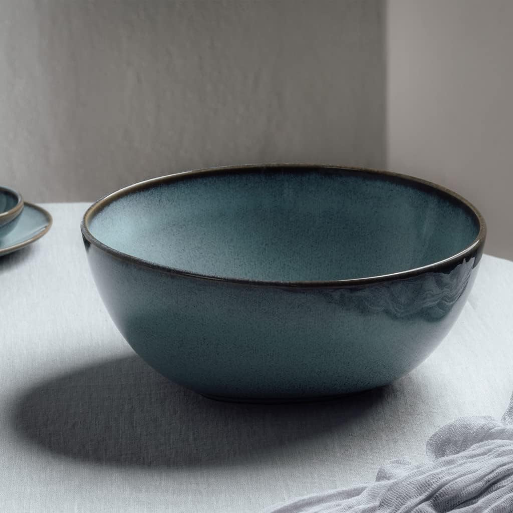 like. by Villeroy & Boch – Lave Glacé Serving Bowl 10 x 10 x 4 in, Turquoise Serving Bowl, Earthenware, 72 oz