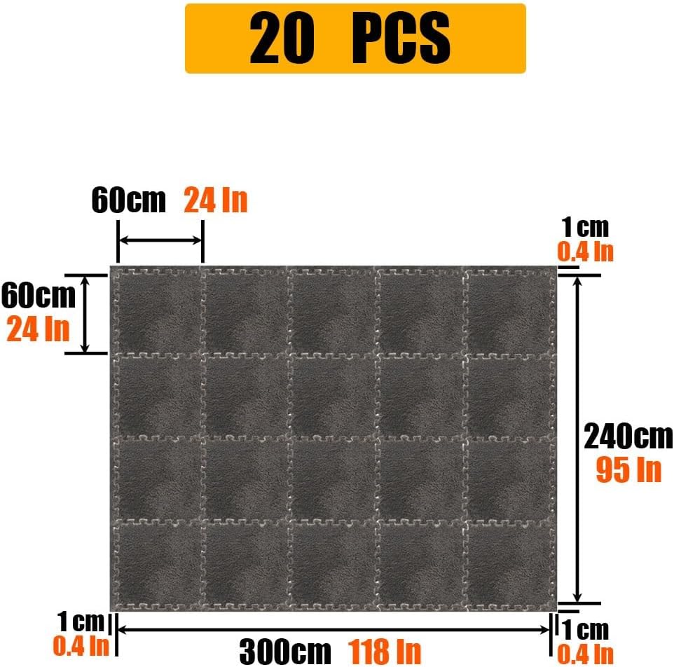 24 X 24 X 0.4 Inch, Living Room Large Interlocking Carpet, Tiled Puzzle Play Game Mats with Border, EVA Foam Crawling Mats for Children Kids Room Home Parlor Bedroom(Khaki+White,20PCS)