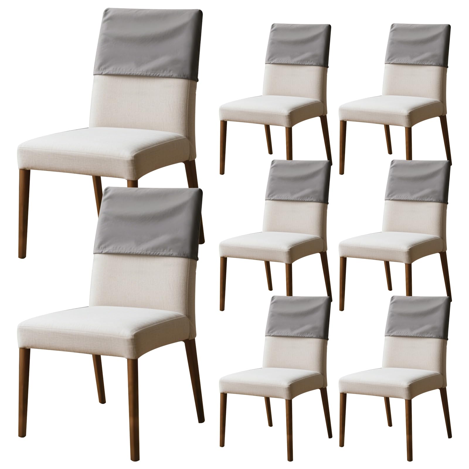 Kuanght 8Pcs Dining Chair Back Covers, Elastic Backrest Slipcover, Dustproof Chair Back Protective Cover, Washable Removable Chairs Protector for Banquet, Kitchen, Party and Hotel(Grey-S)