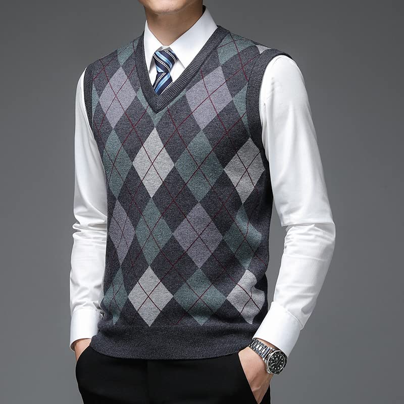 Men Designer Argyle Pullover Diamond Sweater V Neck Knit Vest Men 6% Wool Sleeveless Clothing4