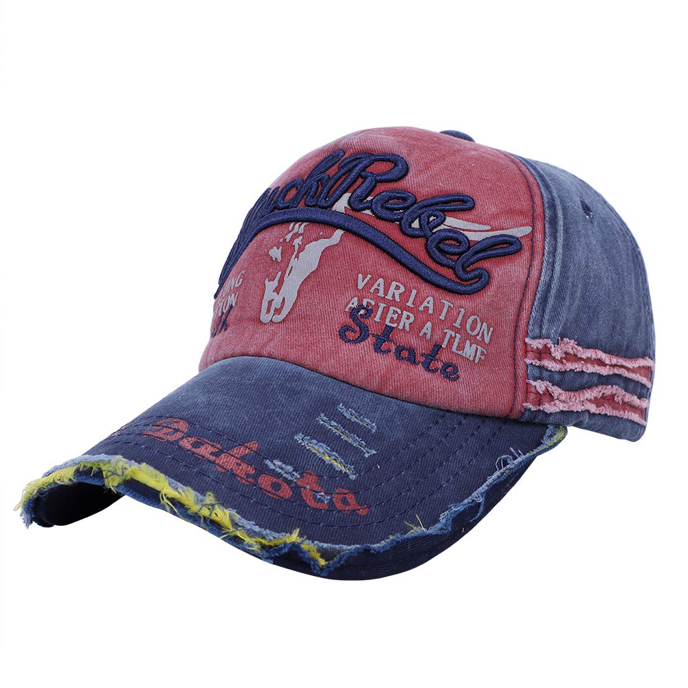 Hksichengkejiuk Unisex Red Vintage Baseball Cap Cotton Sun Hat Adjustable Distressed Snapback Cap Edge Grinding Do Old Hat Travel Peak Cap Outdoor Sports Cap For Women Men Running Fishing Hiking Camping Beach 55-60Cm