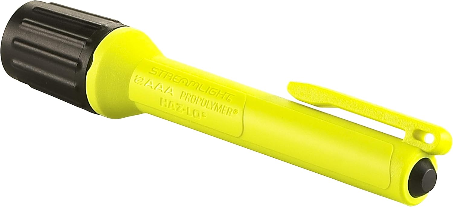 Streamlight 66500 2AAA ProPolymer HAZ-LO 60-Lumen 800-Candela Intrinsically Safe LED Flashlight with 2 x Alkaline Batteries, Hi-Viz Yellow, Clear Retail Packaging