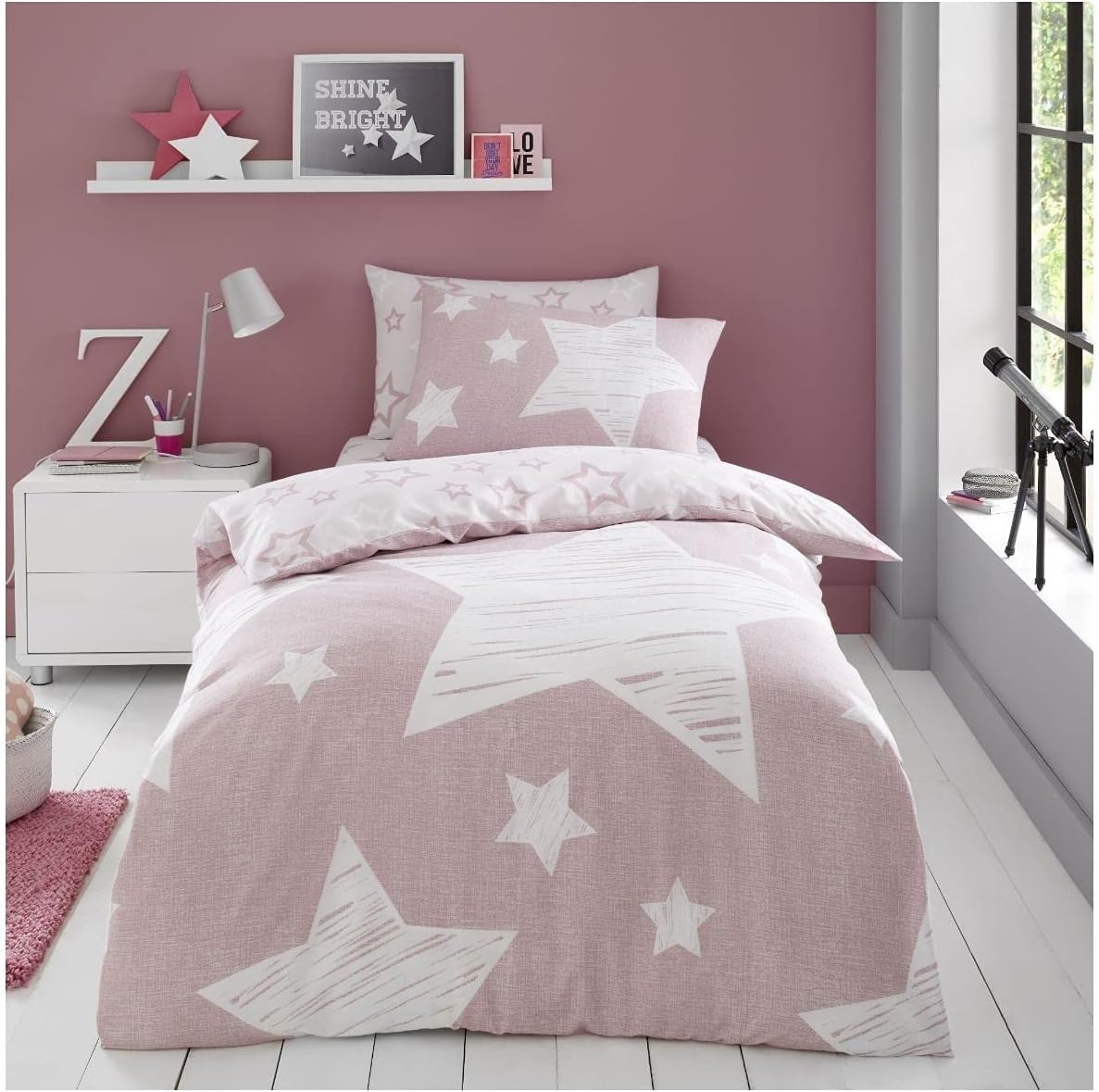 Funda Nórdica Cama 105 Rosa Funda Nordica 150x220 Estrellas Blancas Juego de Cama Estampado 3D con Funda NóRdica de Microfibra Suave con Cremallera y 2 Fundas de Almohada de 50x75 Cm