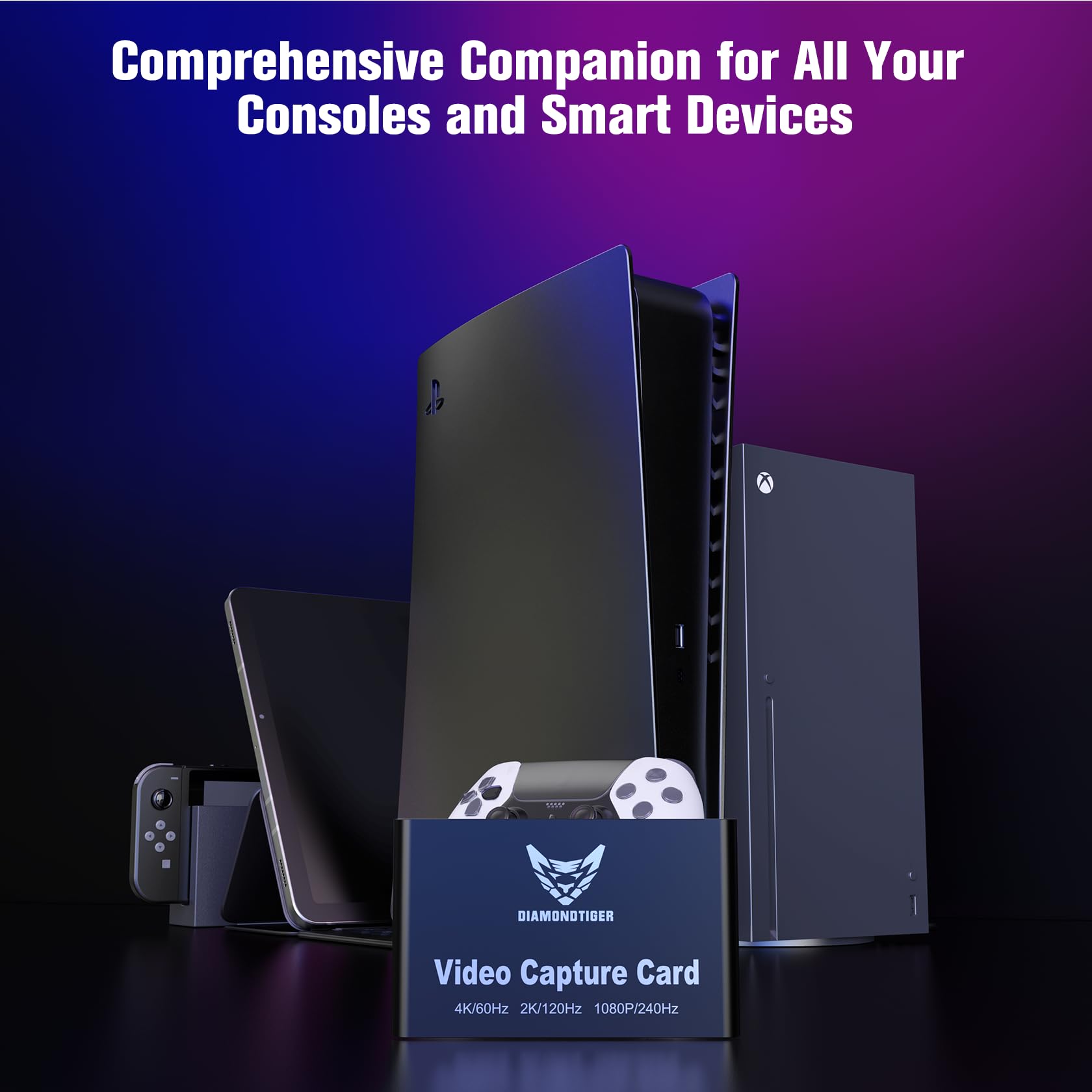 Tarjeta de captura HDMI para streaming y grabación, 4K a 60Hz, 1080p a 240Hz, HDR VRR Passthrough casi cero latencia para PS5, Xbox Series X/S, Nintendo en OBS, Twitch, YouTube