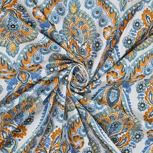 Image of 100% Cotton Single Bedsheet with 1 Pillow Cover | 240 TC Pure Cotton Flat Bed Sheet | Traditional Jaipuri Printed Bedding Set | Soft & Breathable | 60 x 90 Inch (Rangmahal Single 25)