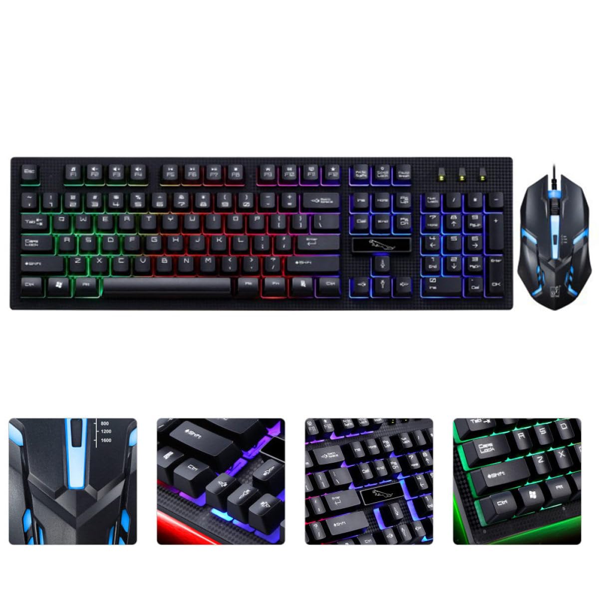 Ensemble Clavier et Souris de Jeu Mécanique 104 Touches Noir