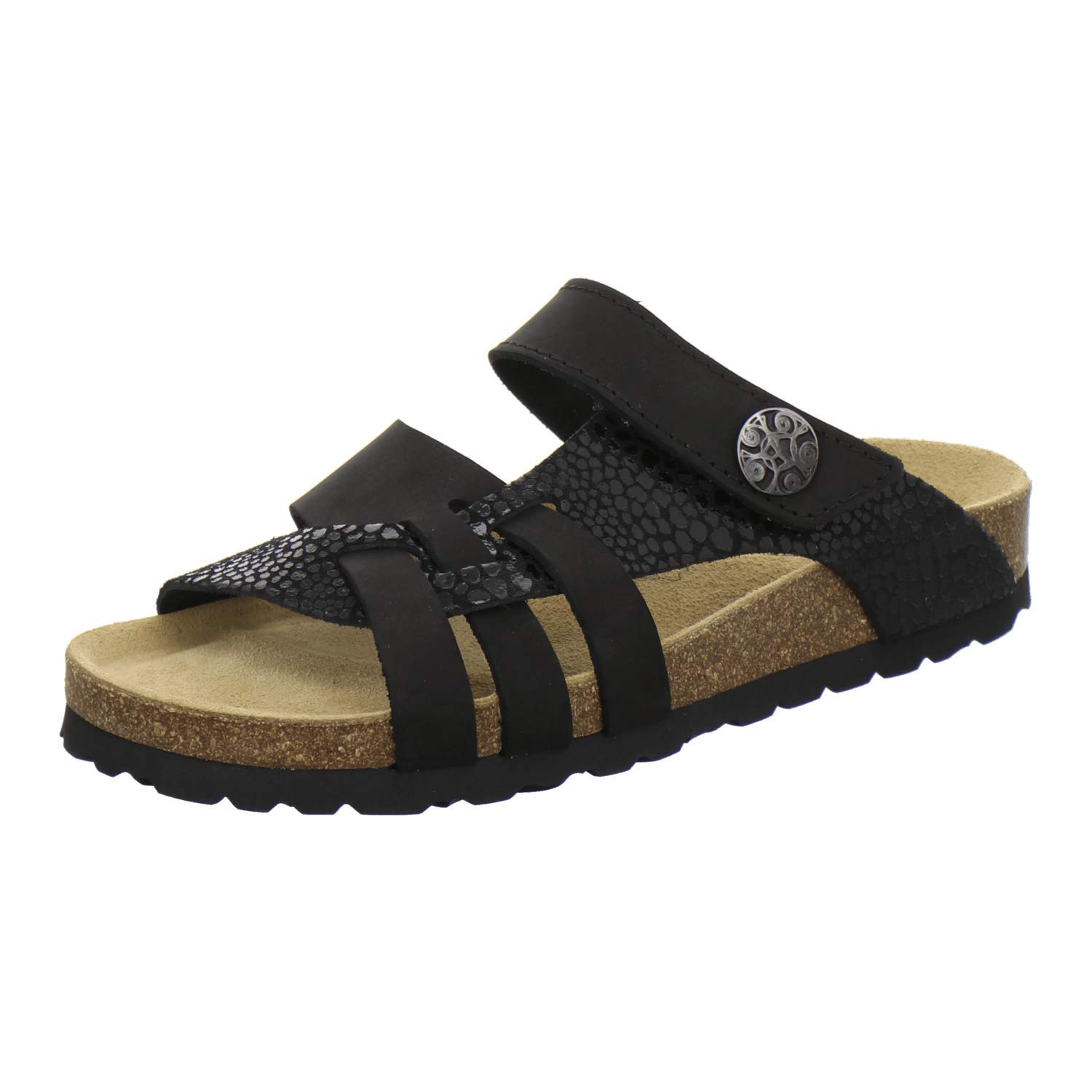 AFS-Schuhe 2120 Damen Pantoletten aus Leder mit Klettverschluss, Bequeme Hausschuhe für Frauen mit Fußbett, Made in Germany