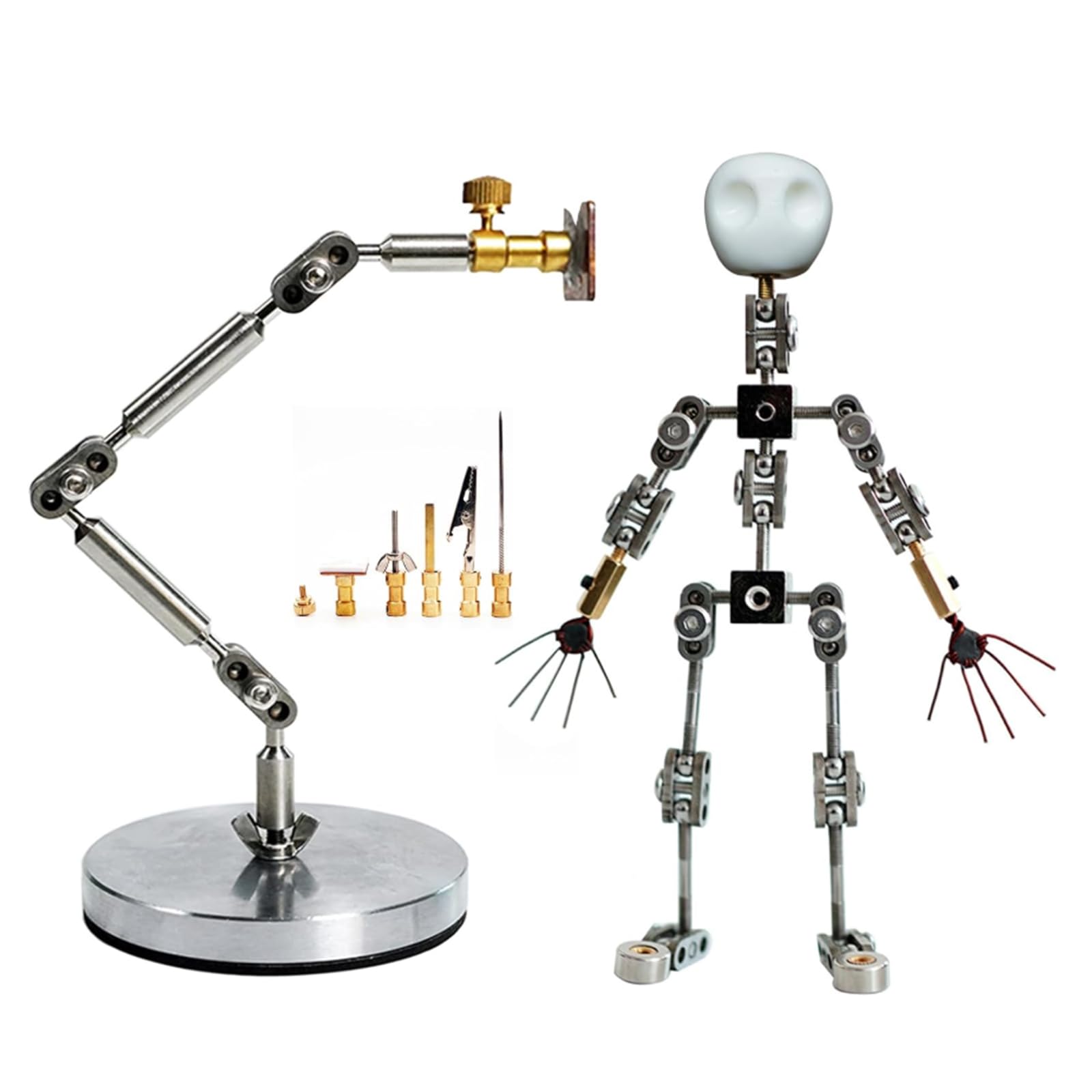 12CM,Wielofunkcyjny zestaw do animacji poklatkowej | Metalowa lalka do tworzenia postaci z rękami i czaszką do animacji poklatkowej lub dla zabawy, 14 cm