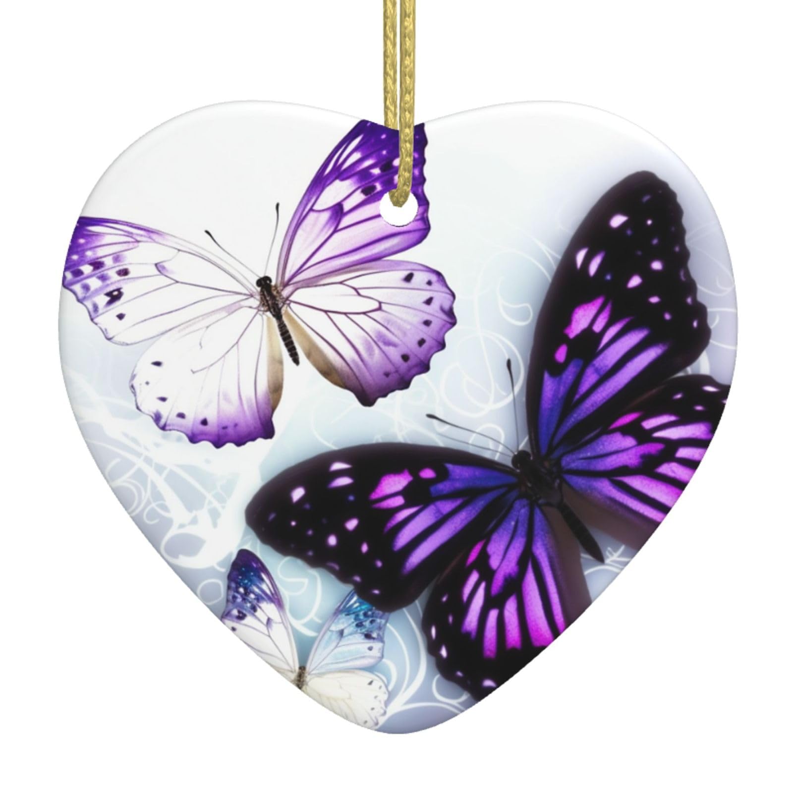 Fodpand Women's White Purple Butterflies Christmas Ornaments 2025, Gift Exchange For Men, Collectible Ceramic Ornament Heart Hanging Ornaments For Christmas Tree Decoration