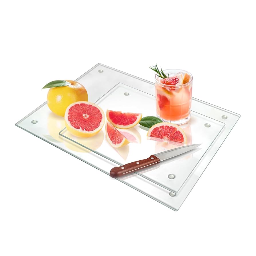 Seelenruhe Tempered Glass Cutting Boards for Kitchen Counter, Clear Cutting Boards for Countertop, Non-Slip, Heat-Resistant, Easy to Clean, Kitchen Decoration, 16x12 & 12x8 2PCS