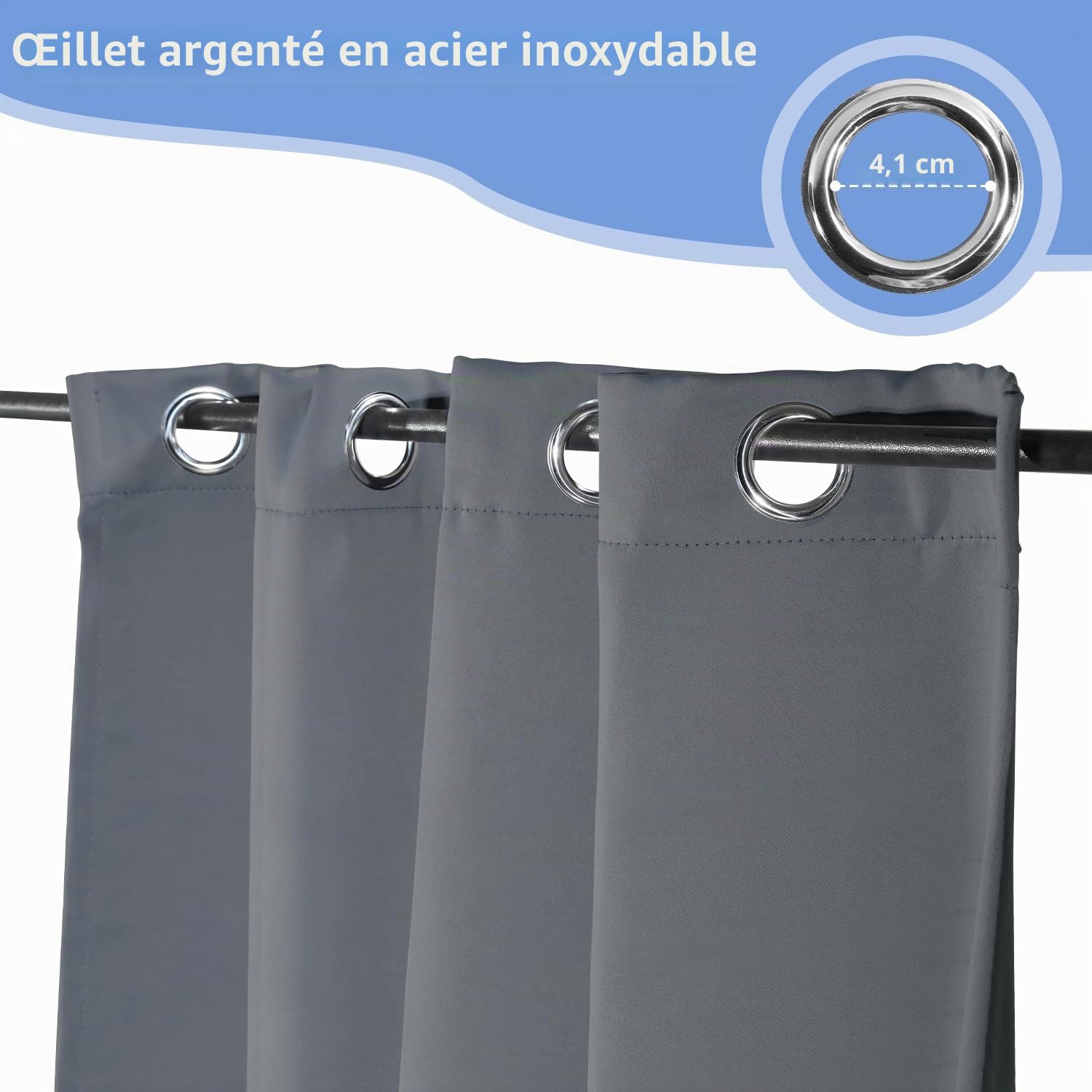 Lot de 2 rideaux d'extérieur 132 x 244 cm (l x H), opaques, imperméables, résistants aux intempéries, avec œillets, brise-vue et protection solaire, pour balcon, jardin, terrasse, tonnelle,