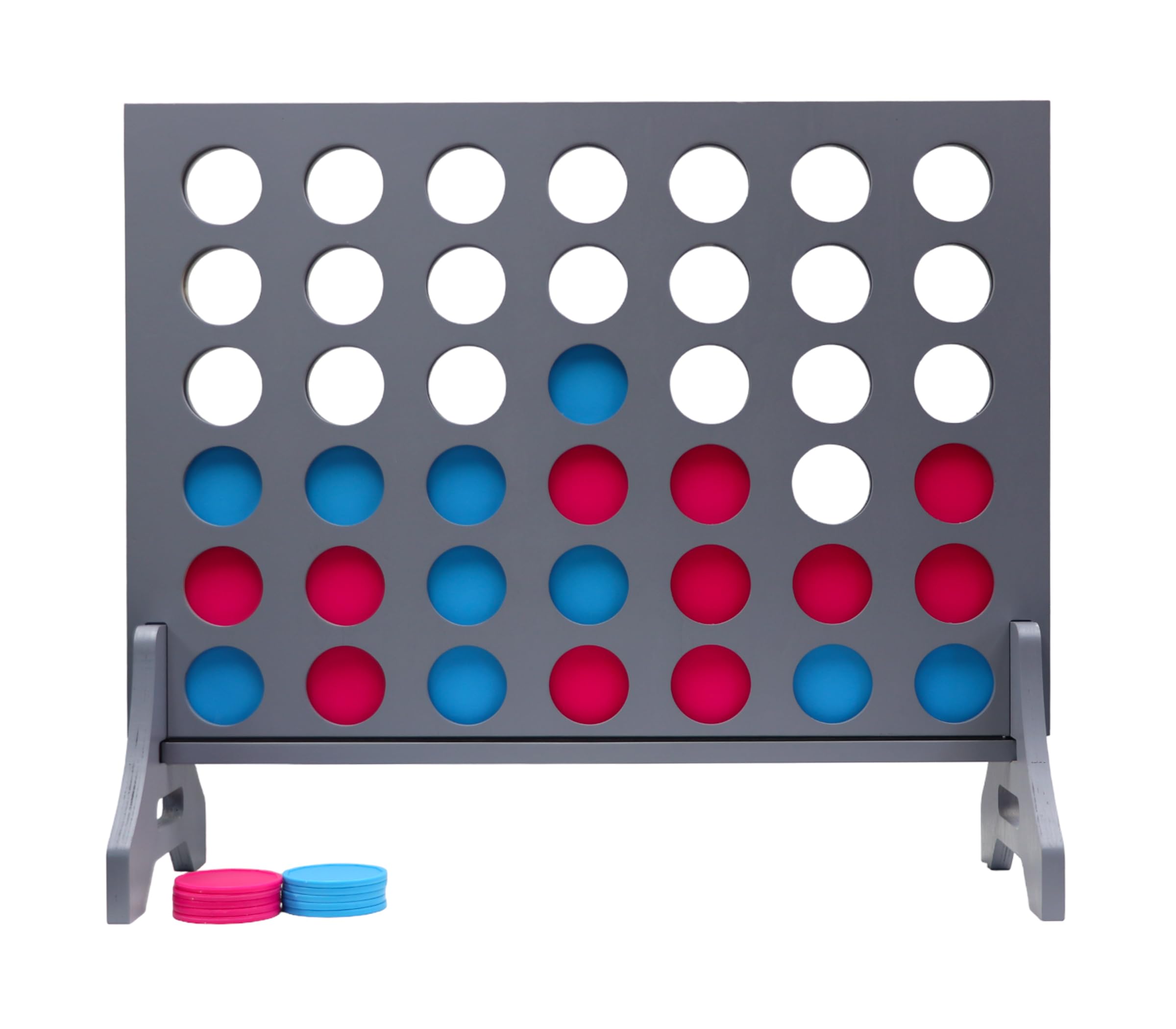 Giant 4 in a Row Game for Family &amp; Adults – Tailgating Pros Jumbo Grey Wooden Four in a Row Indoor &amp; Outdoor Yard Game for Family Party Fun, Portable Activities for Patio, Backyard, and Camping