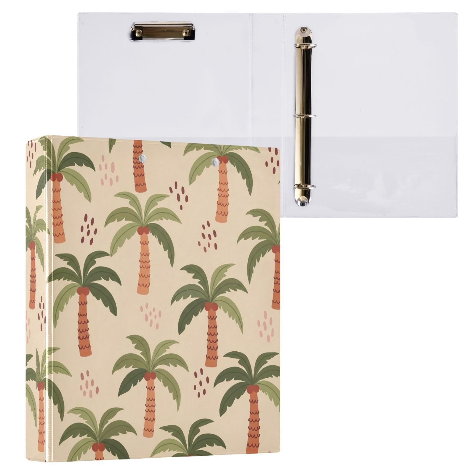 Raccoglitori a 3 anelli, 3,8 cm, motivo palme, decorativi, rotondi, con clip in metallo, formato A4, organizer per casa e ufficio, confezione da 2
