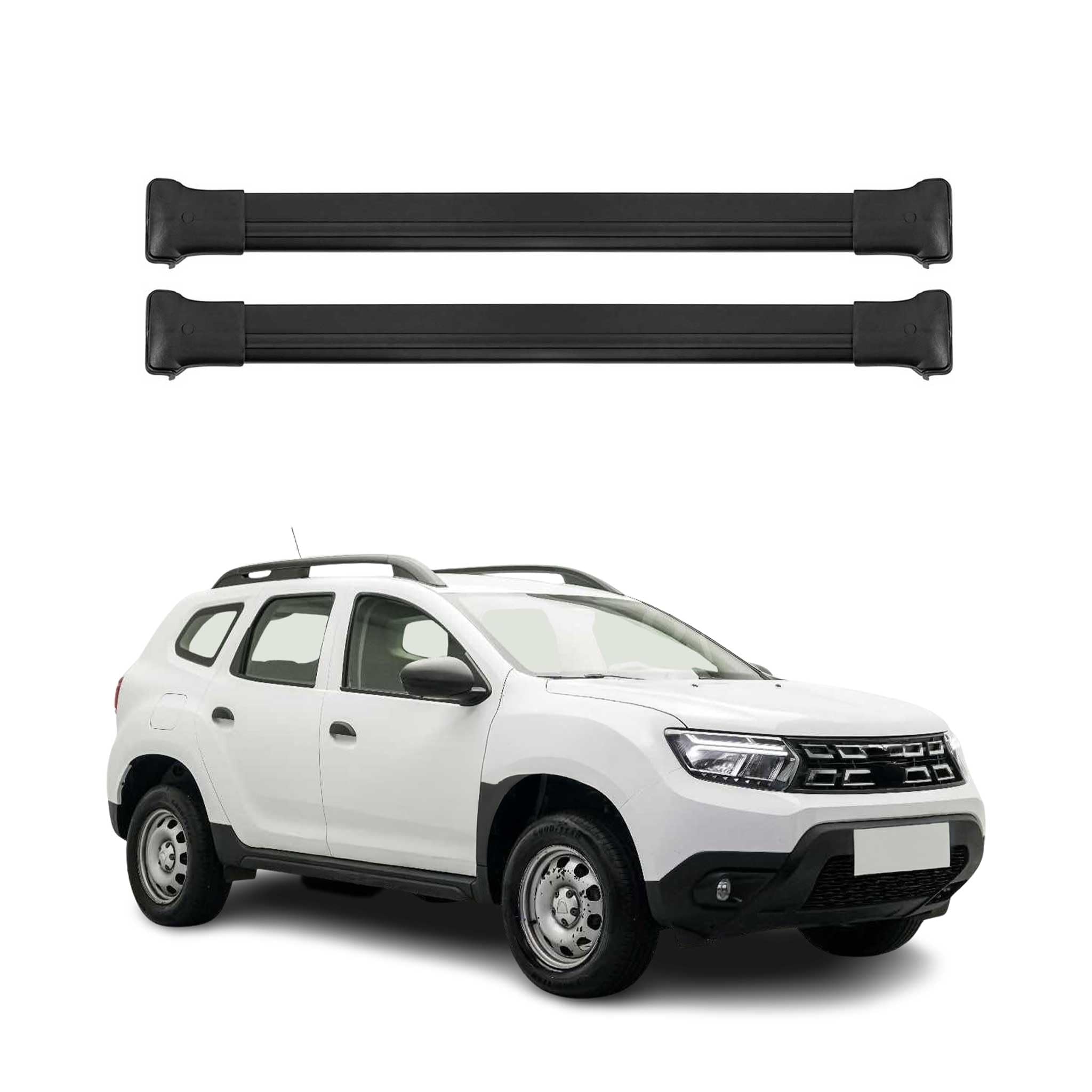 OMAC Aluminium Dachträger Querträger für Dacia Duster mk2 2018-2021 Pre-FL – Max. 75 kg – 2 Stangen Schwarz