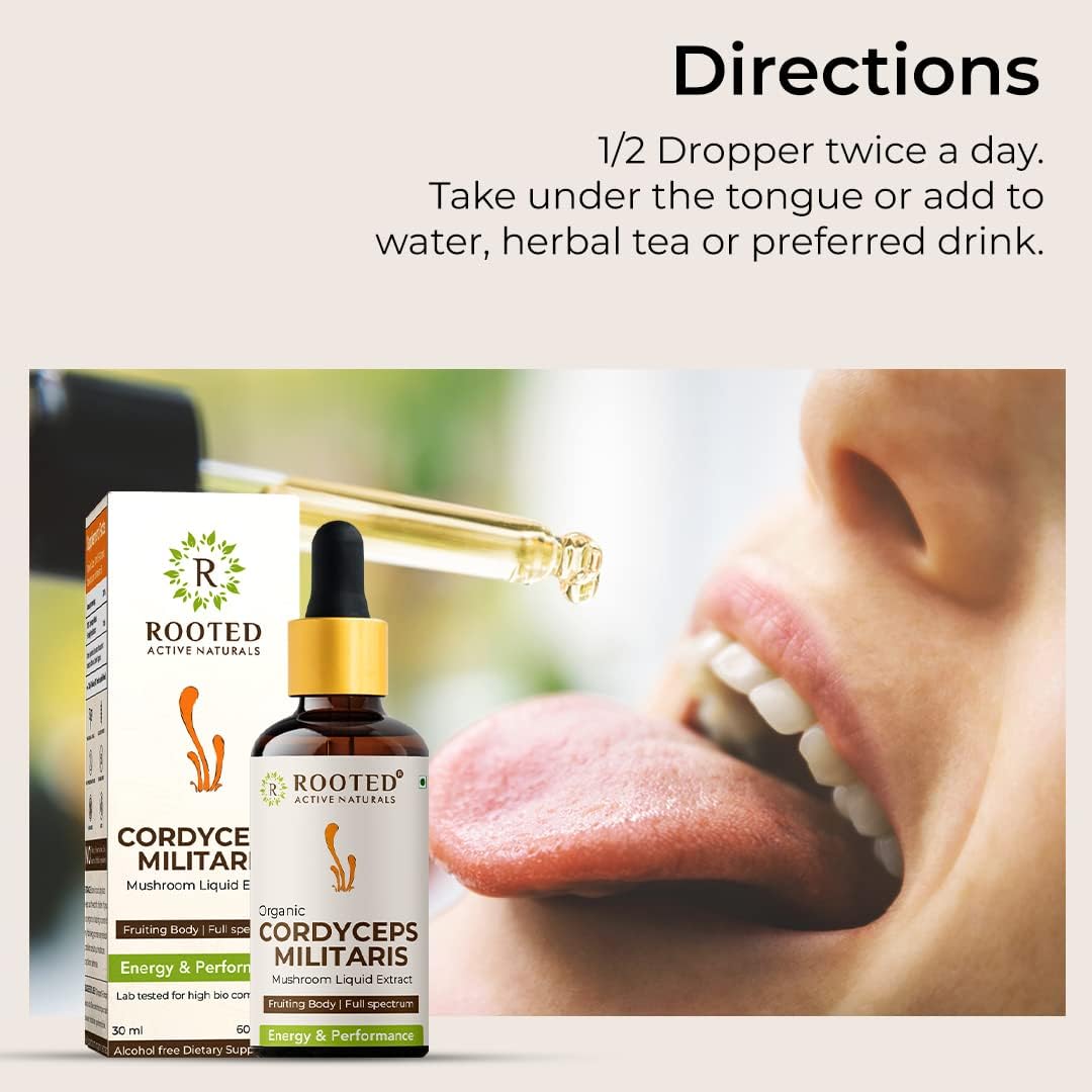 Rooted Active’s Cordyceps Mushroom Tincture (30ml) + Lion’s Mane Mushroom Tincture (30ml) | Energy, Focus & Cognitive Support - Image 3 thumbnail