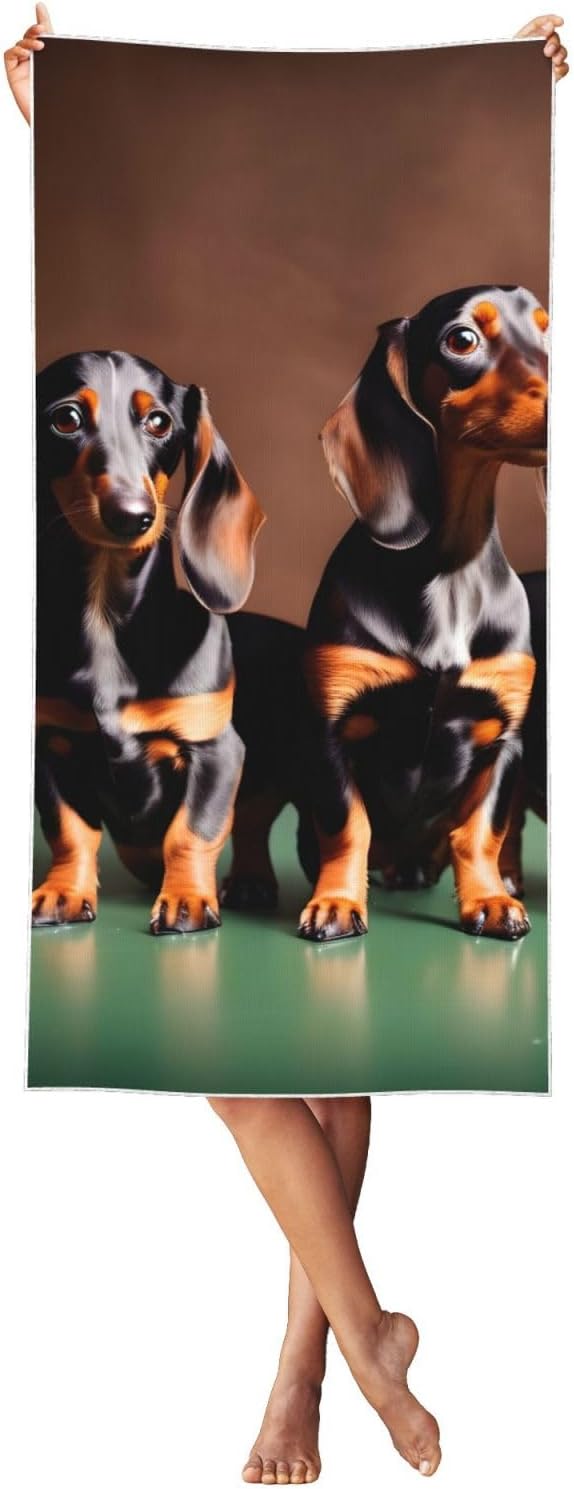Peach Skin Velvet Quick Dry Lightweight Dachshund Weiner Dog Print Beach Towel for Beach,Bath,Pool,Gym,Yoga