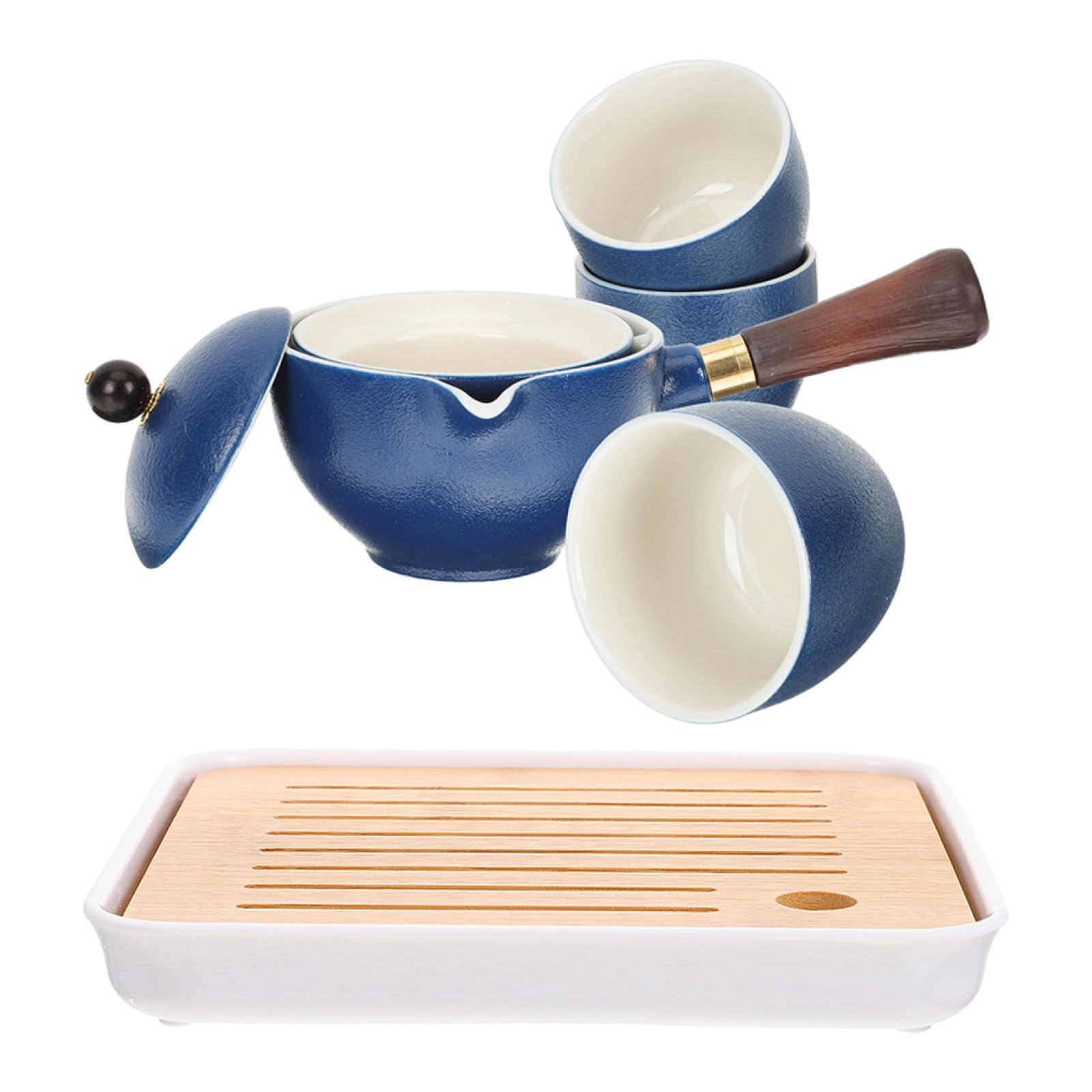 iplusmile Set da tè Cinese in Stile Elegante e Funzionale Teiera a Manico Laterale in Ceramica 160ml e Tazze da 55ml per Uso Domestico e Viaggi