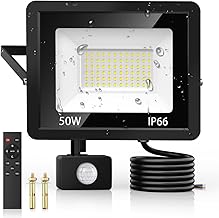 50W Security Lights Outdoor Motion Sensor, PIR Flood Light with Remote Control, IP66 Waterproof, 72 LEDs, Cool White, 6500K, 4500LM, Outdoor Lights Mains Powered for Garden Corridor Entrance Backyard